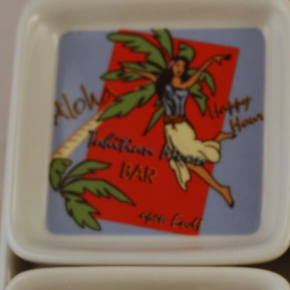 Tiki Bar Condiment Dishes Godinger & Co Tahitian Moon Porcelain Plates 5 pc Set - Picture 3 of 13